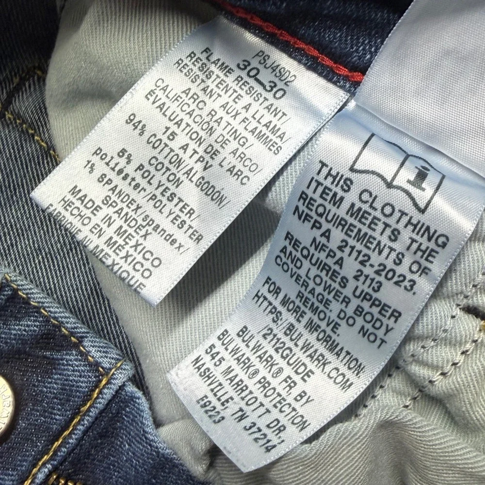 Bulwark FR Flame Resistant Straight Leg Men Size 30x30 Blue CAT 2 Workwear Jeans